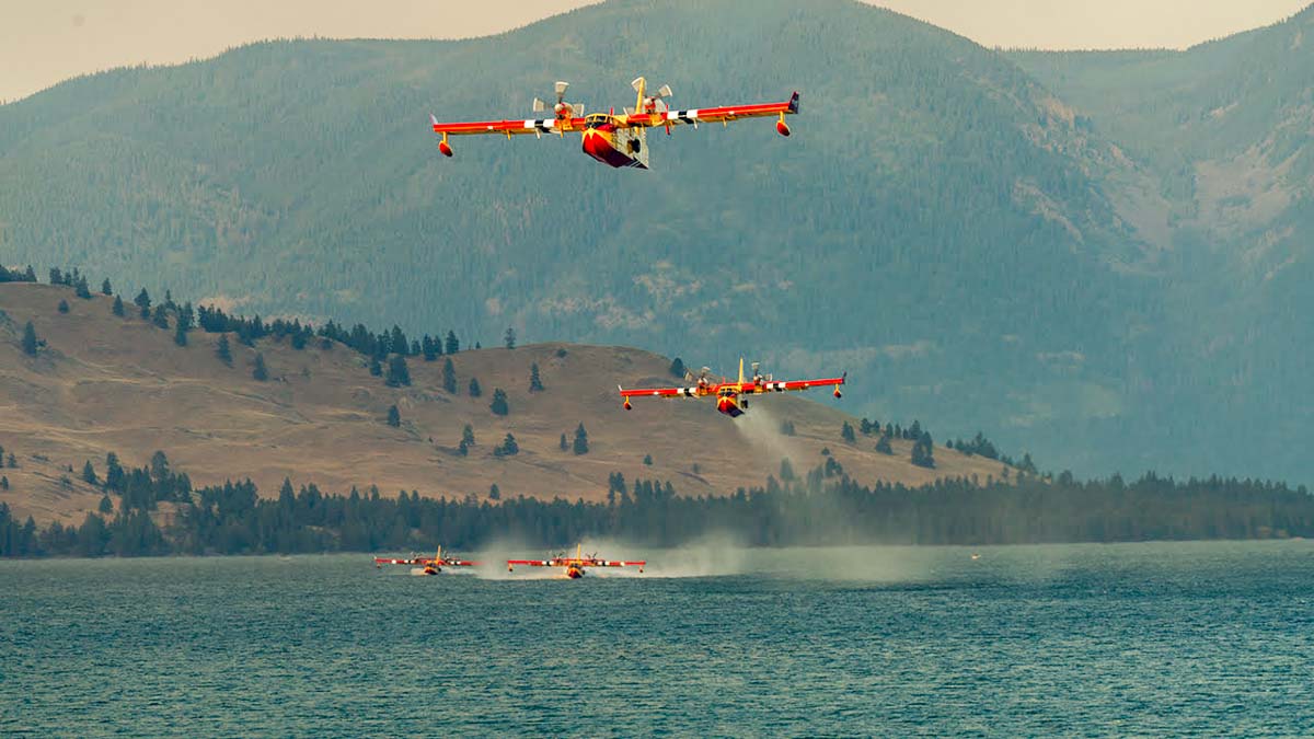Scooping air tankers Elmo Fire Flathead Lake Montana