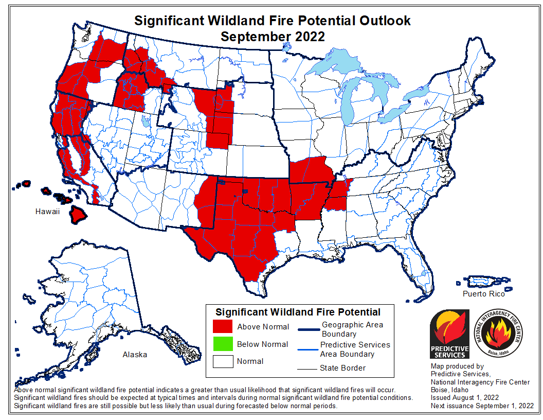 Wildland fire potential for September, 2022