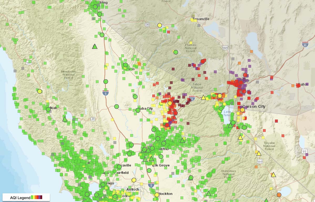 Air quality map Mosquito Fire