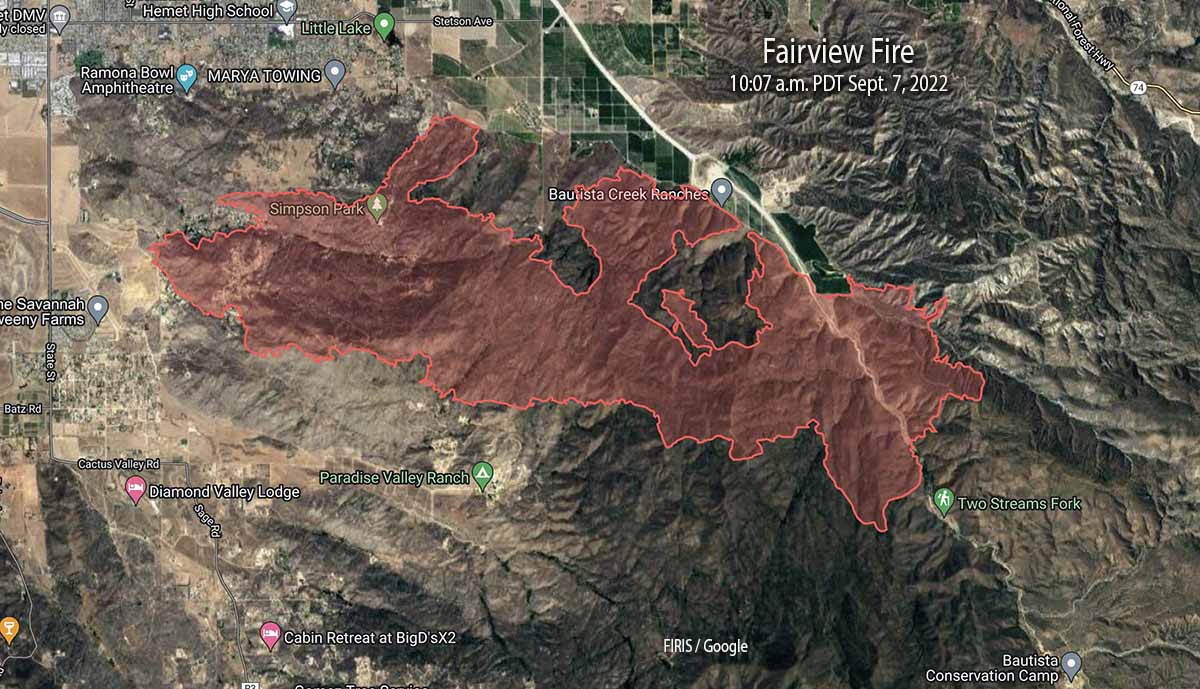Fairview Fire map 10:07 a.m. Sept. 7, 2022