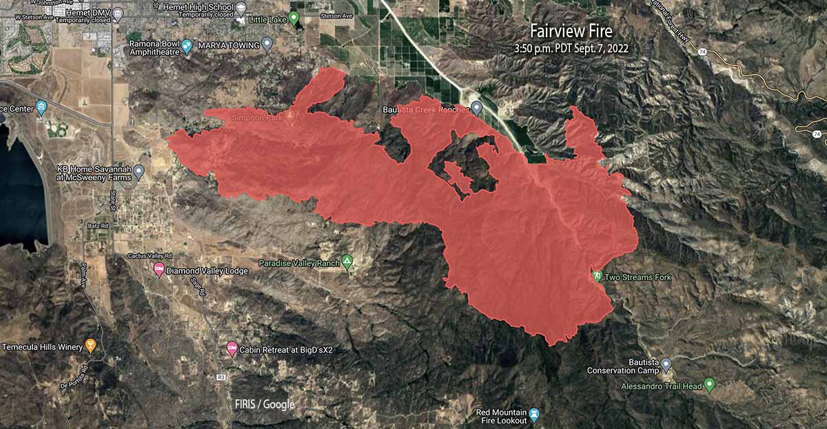 Fairview Fire map, 3:50 p.m. Sept 7, 2022