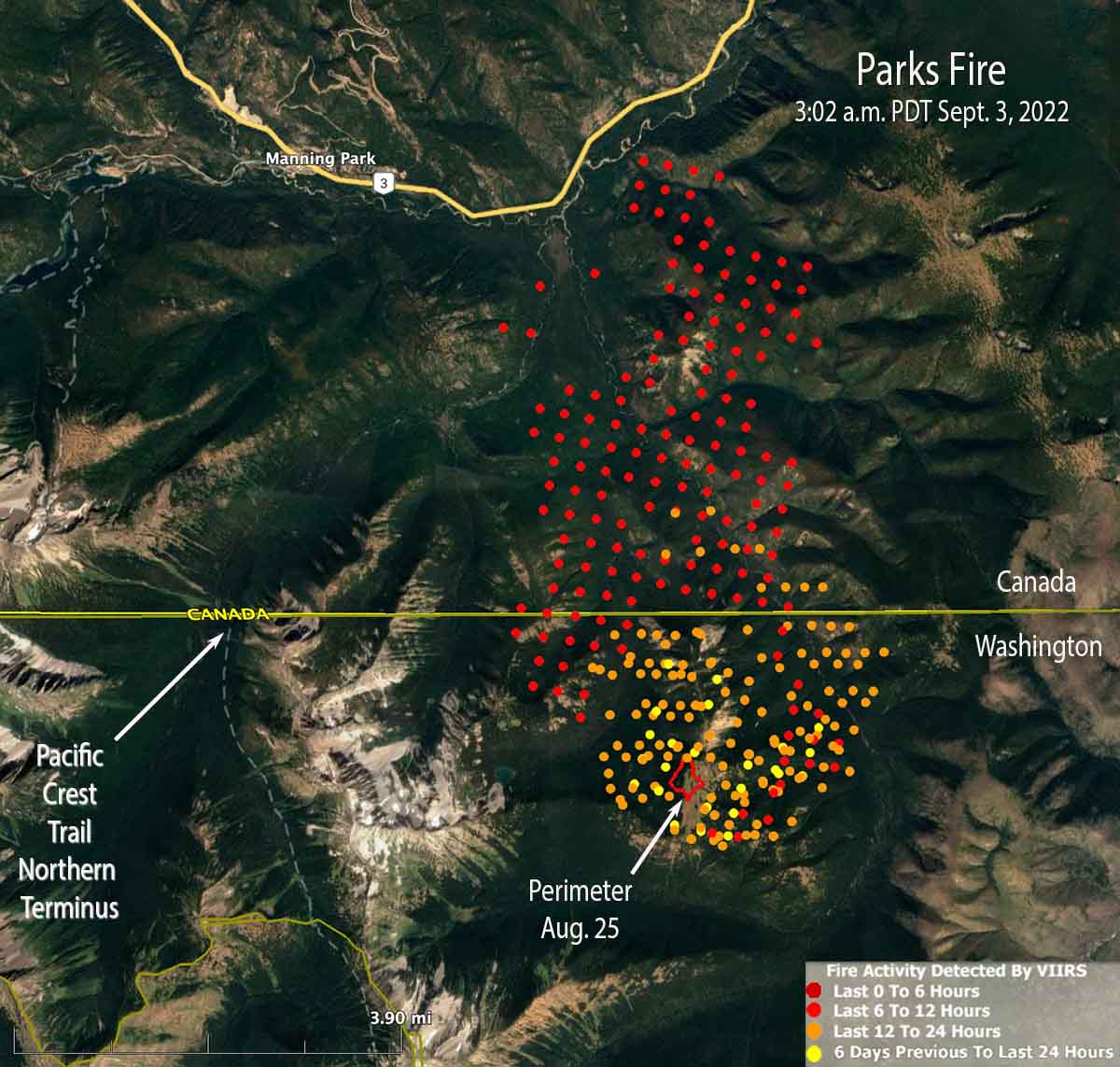 Parks Fire map Washington British Columbia