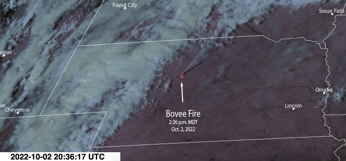 Bovee Fire Satellite Image, 236 PM MDT Oct 2, 2022