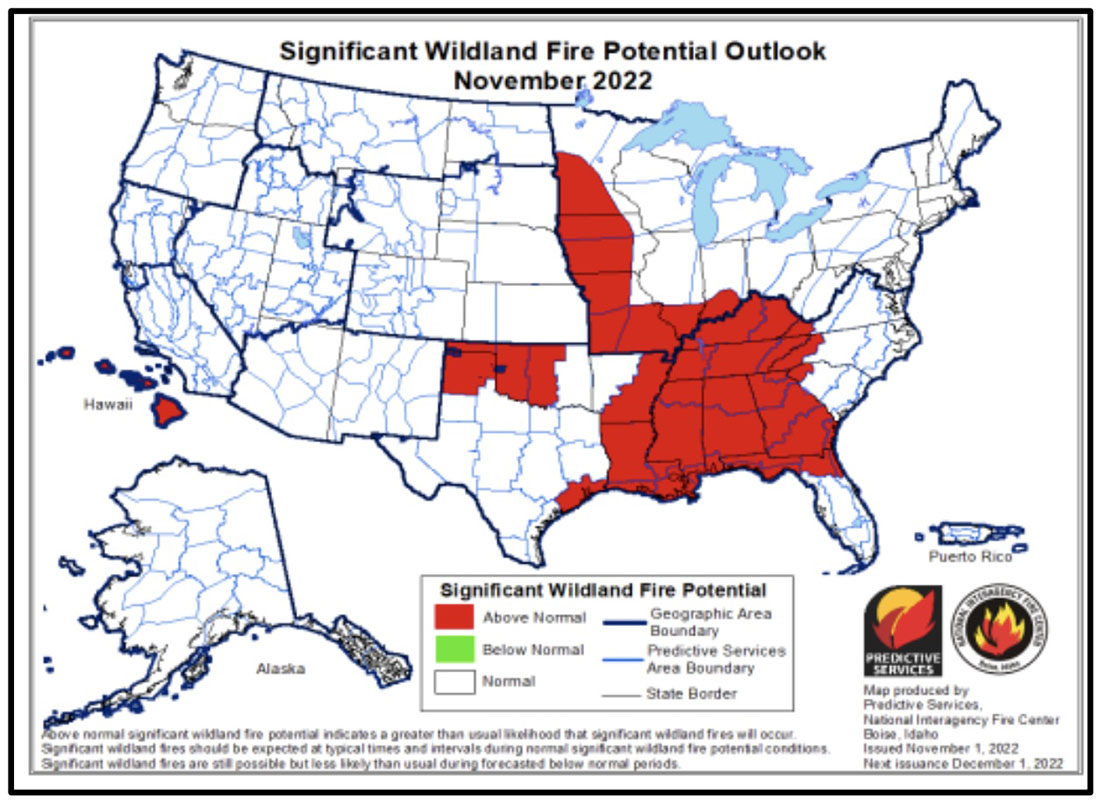 Wildfire outlook, November, 2022