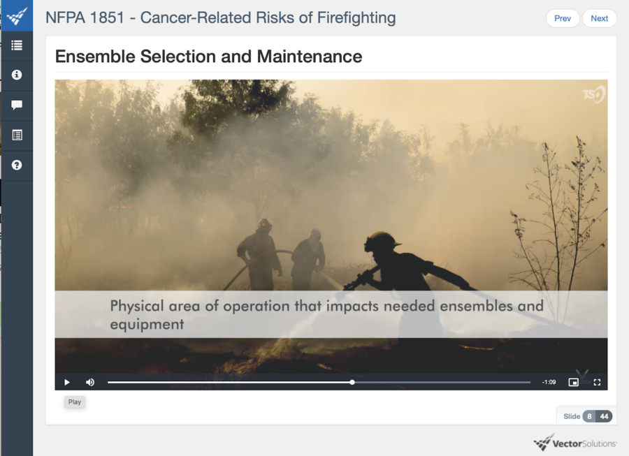 NFPA1851 training, Vector video. Areas of operation include wildland firefighting.