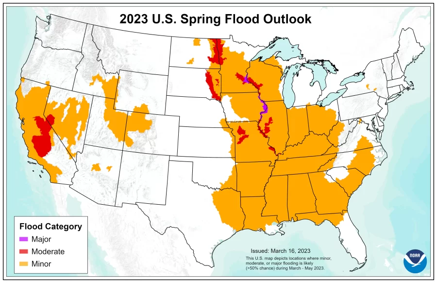 2023 U.S Spring Flood Outlook as of March 16, 2023.